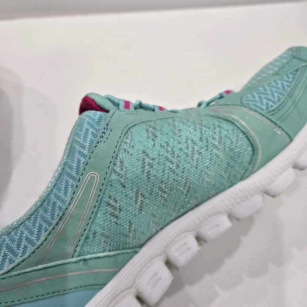 Skechers Womens Flex Fusion Memory Foam Slip on Sneakers AQUA Green Pink Size 10 - Picture 10 of 10